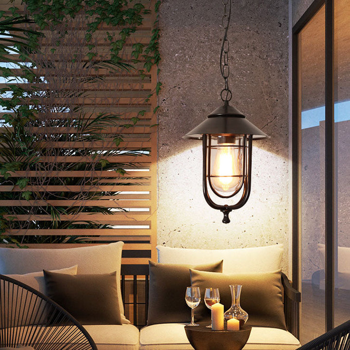 Industrial Vintage Aluminum Cage Glass 1-Light Outdoor Waterproof Pendant Light | Stornfield