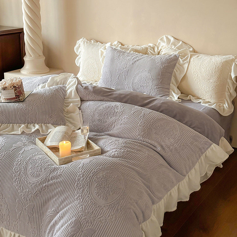 Milk fiber bedding set, 4-piece, princess style