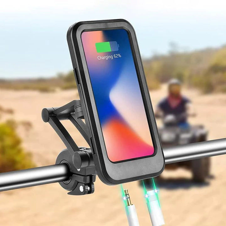 RideCharge Pro – Waterproof Phone Holder with USB and 15W Wireless Charging for Bicycle and E-Bike | Stornfield