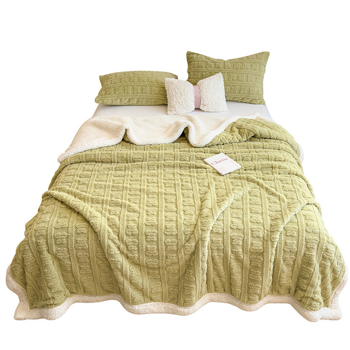 Jacquard sofa blanket with lamb fleece imitation, double-layered