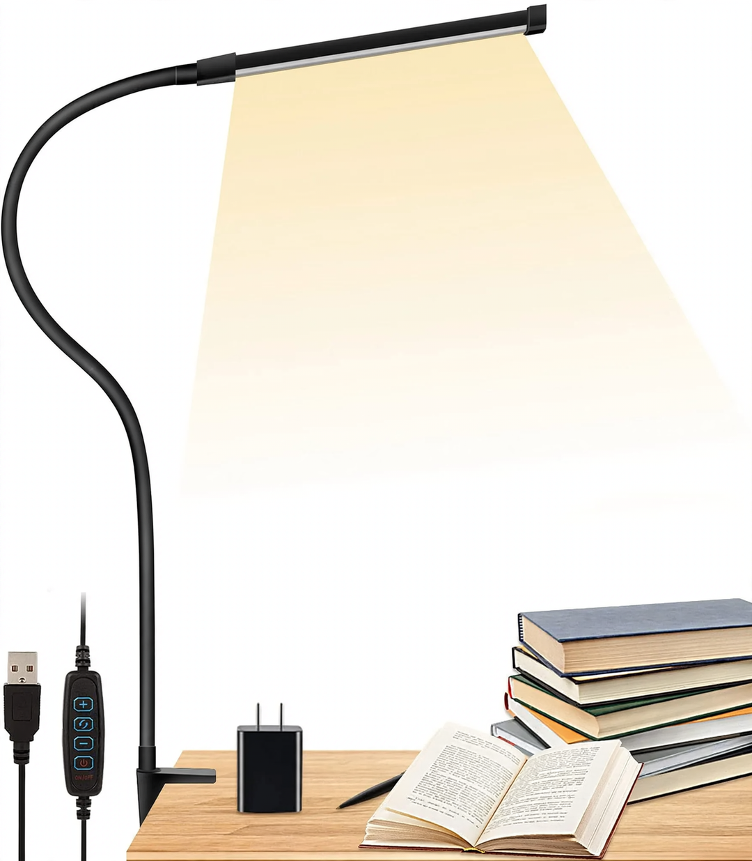 LED clamp lamp with long arm, 60 cm