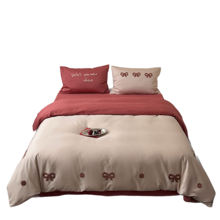 Cotton bedding set with embroidery, 100 thread count