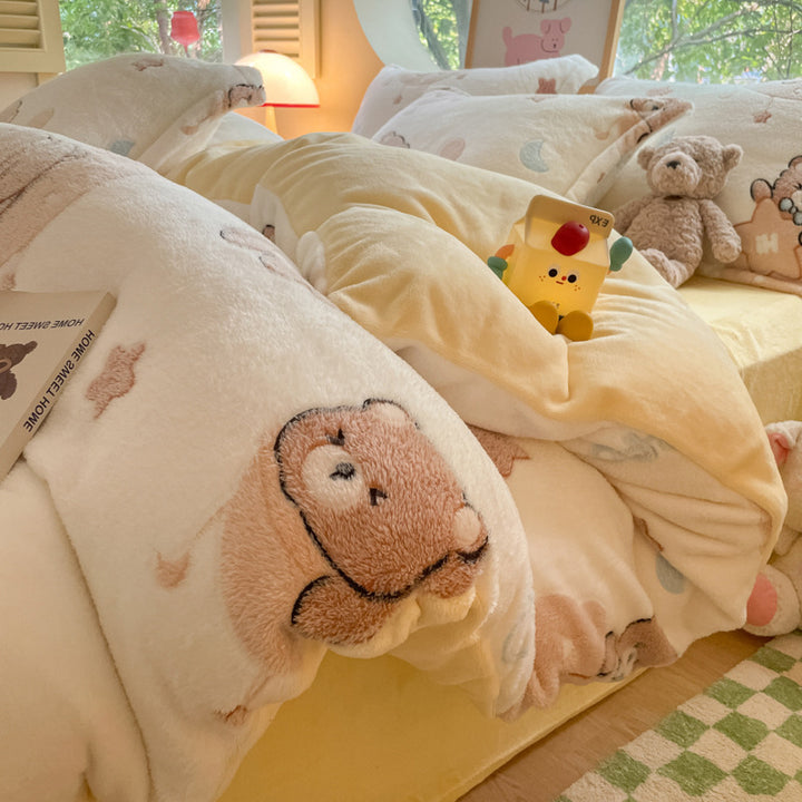 Winter bedding set made of milk fiber fleece, warm and soft