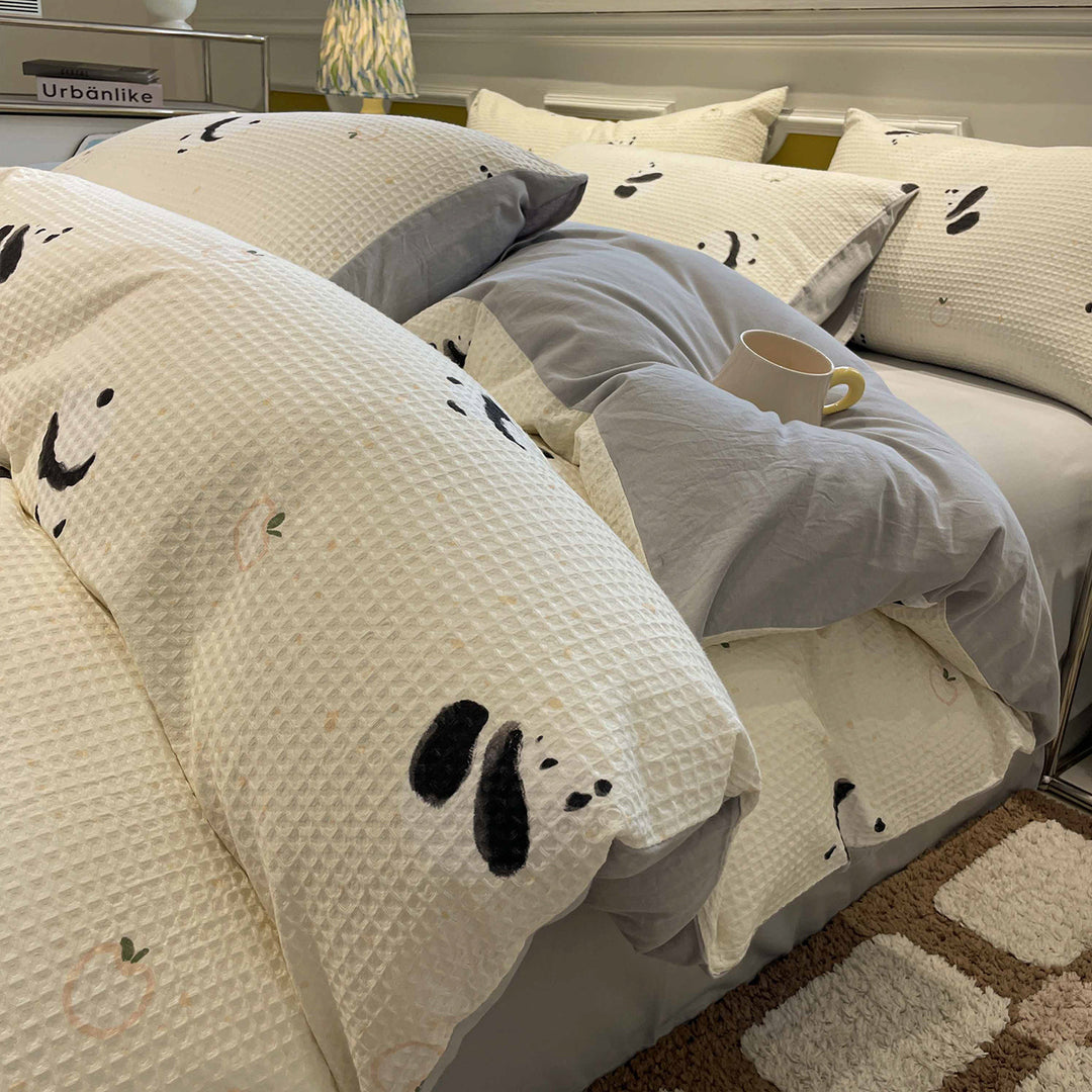 Cotton bedding set, waffle pique look, printed