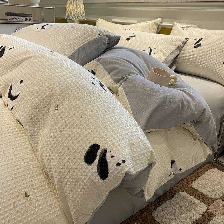 Cotton bedding set, waffle pique look, printed