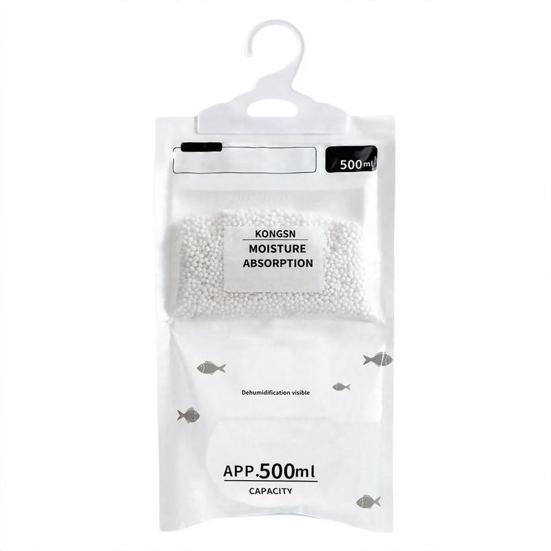 Hanging dehumidifier bag for closets and living spaces