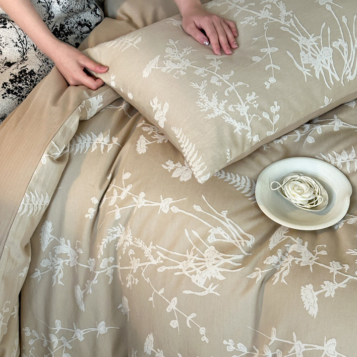 Cotton bedding set, 4-piece, jacquard pattern