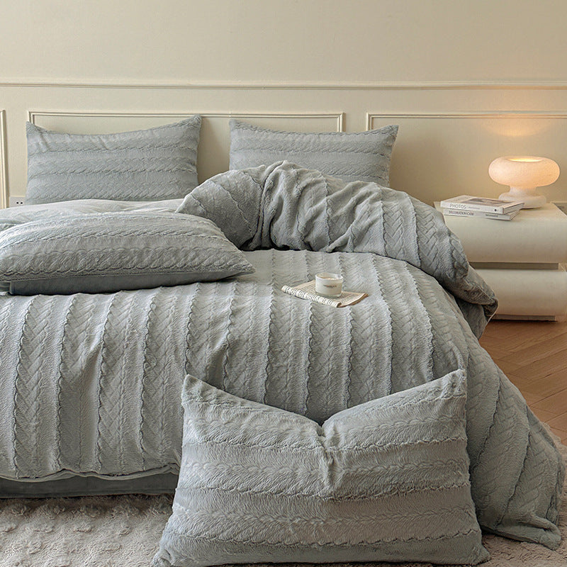4-piece bedding set, milk fiber fleece, solid color, luxurious