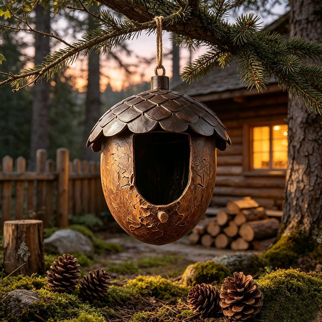 Decorative acorn birdhouse made of resin