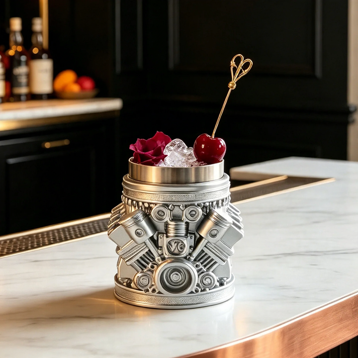 Stainless steel cup with engine design