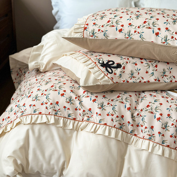 French cotton bedding set, brushed, with floral pattern
