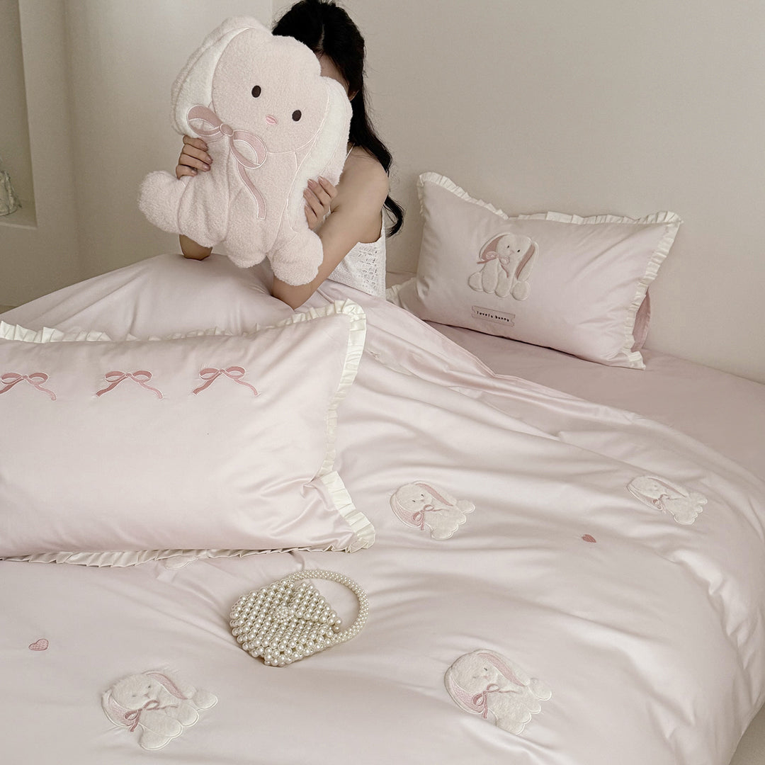 Cotton bedding set, 4-piece, rabbit motif