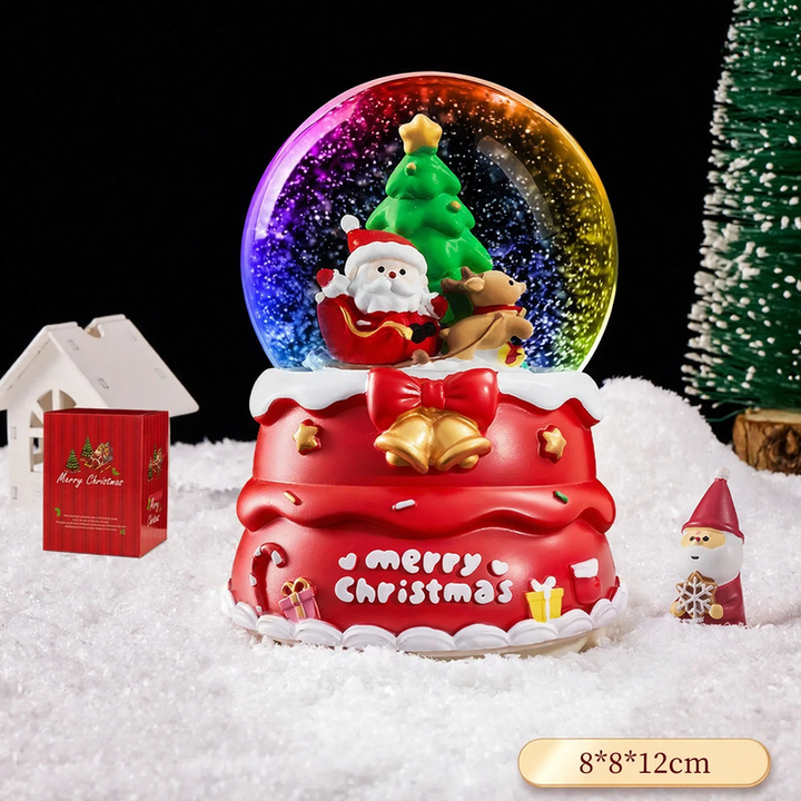 Christmas snow globe with music box and carriage design