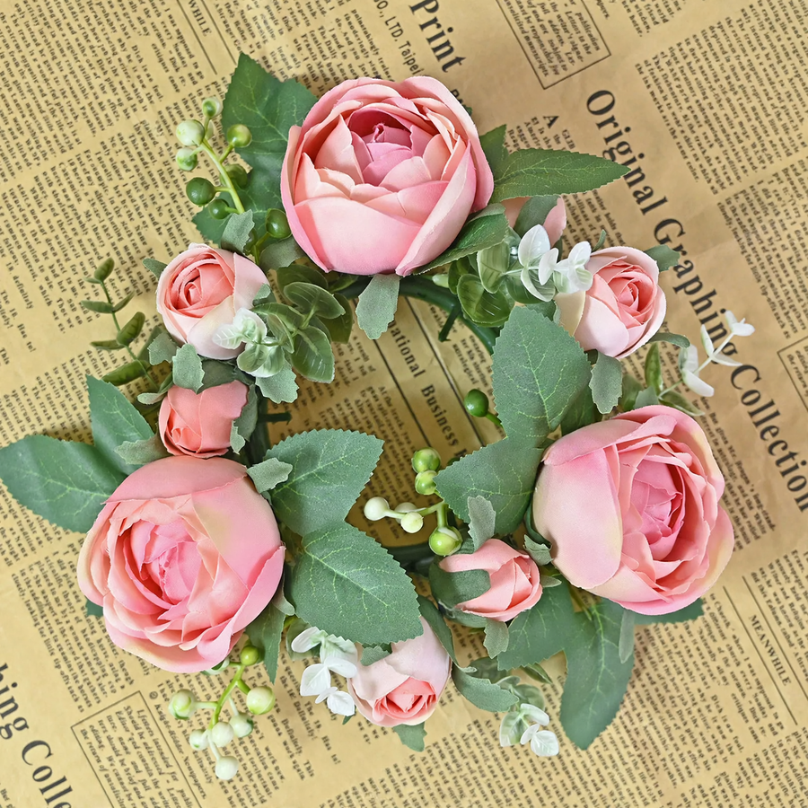 Artificial candle wreath with flower buds, 20 cm