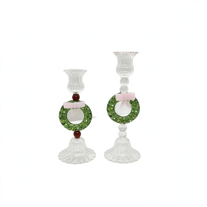 Christmas glass candle holder, mouth-blown