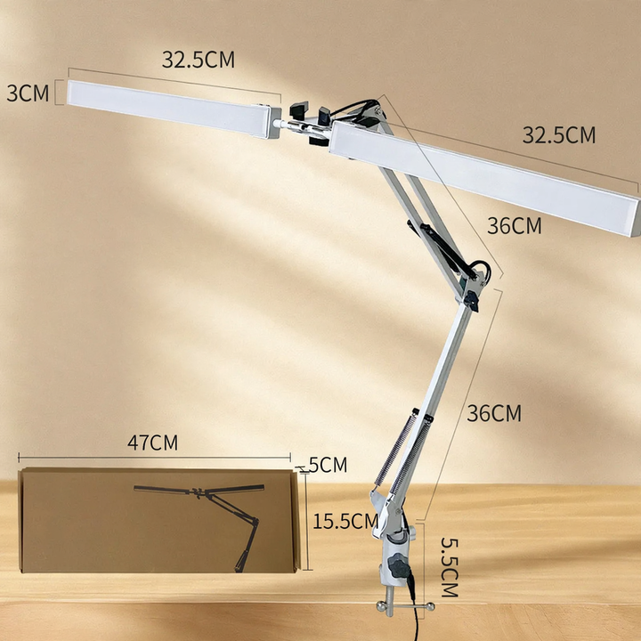 Double head LED clamp lamp with long arm