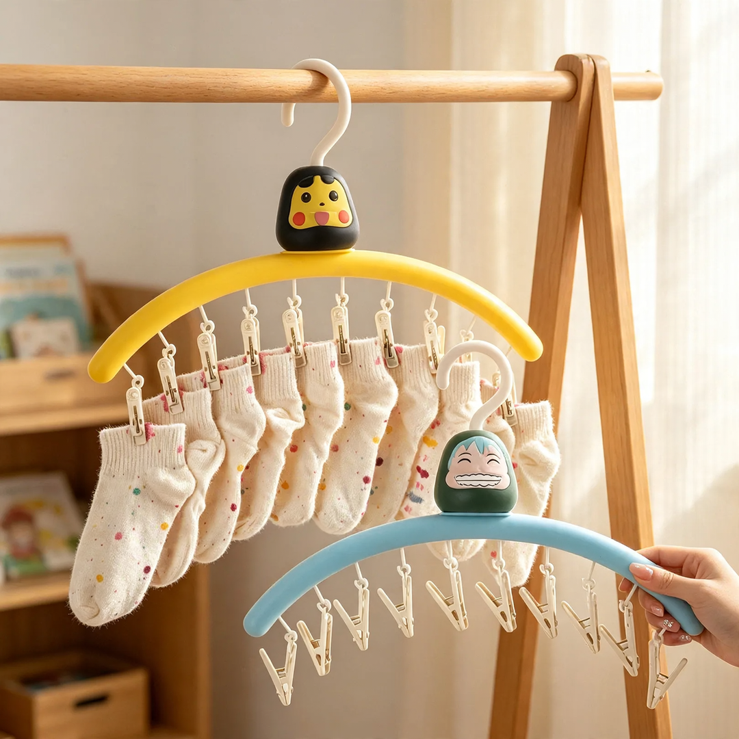 Clothes drying rack Daruma design, multiple clips
