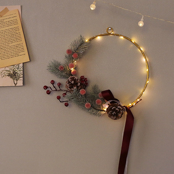 Illuminated Christmas wreath with LED string lights