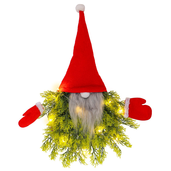 Christmas door wreath with gnome motif and lighting
