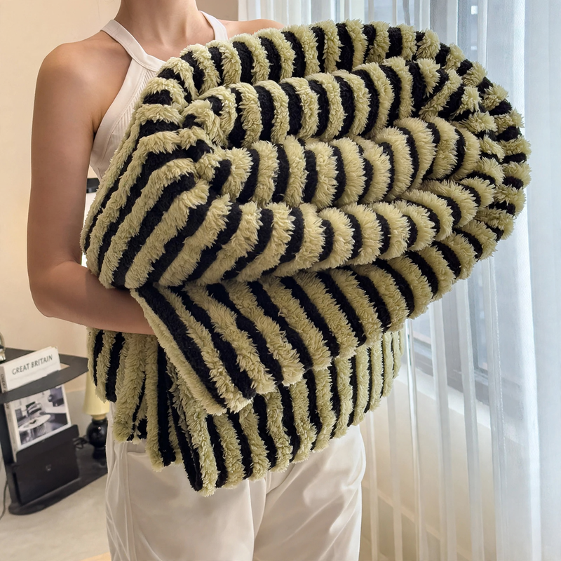 Modern milk fiber fleece throw blanket, striped, various sizes