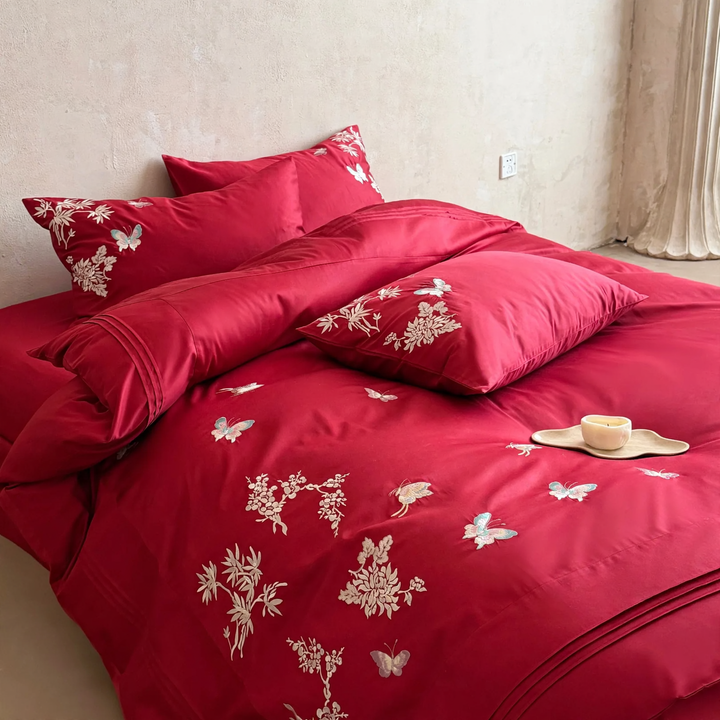 Luxury cotton bedding set, embroidered, festive