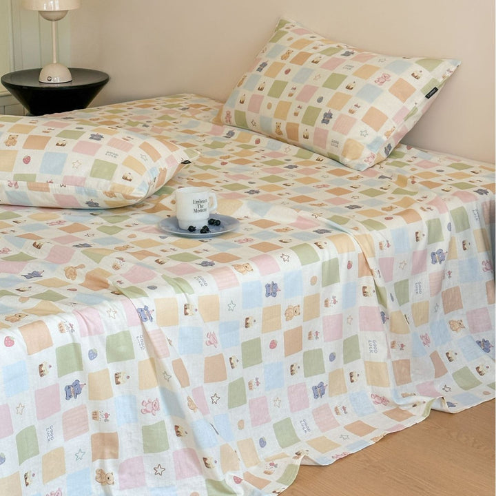 Double-layer cotton fitted sheet, soft and breathable