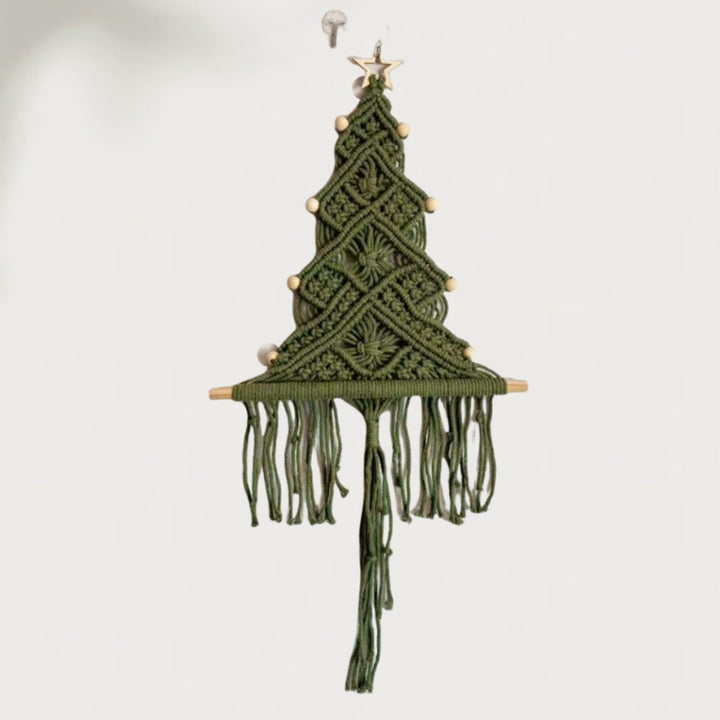 Handmade Christmas tree wall hanging made of cotton rope