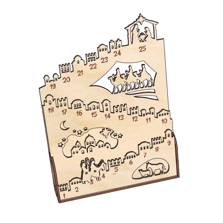 Illuminated wooden Advent calendar for the Christmas season