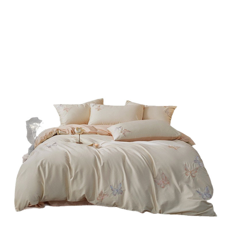 Cotton bedding set, 4-piece, long-staple cotton