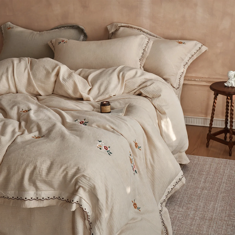 Cotton-linen bed linen, 4-piece, embroidered