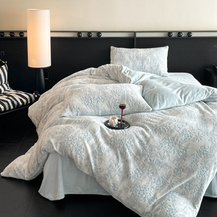 Milk fiber fleece bedding set, winter warm, floral