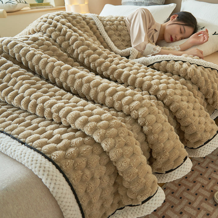 Soft coral fleece blanket with lamb fleece look
