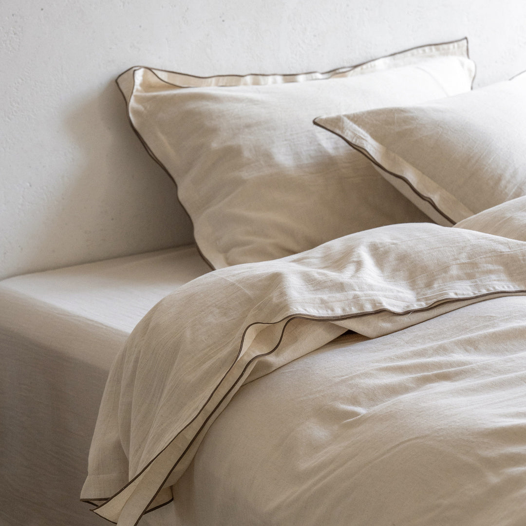 Cotton-linen bedding set, 4-piece, woven pattern