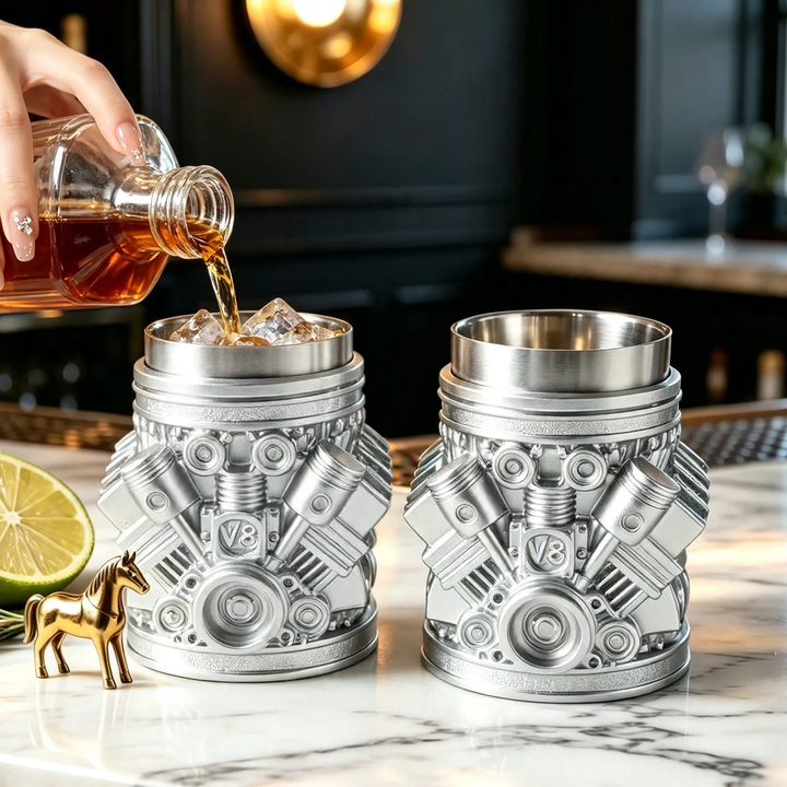 Stainless steel cup with engine design