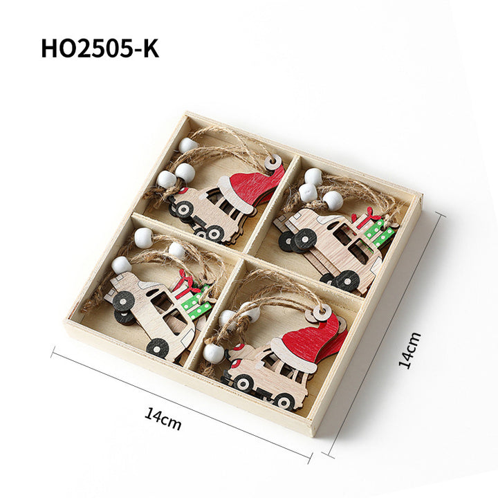 Christmas wooden pendant set, 4-piece box with gnome motifs