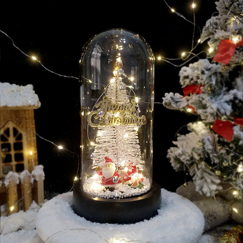 LED Christmas tree in glass dome with lighting