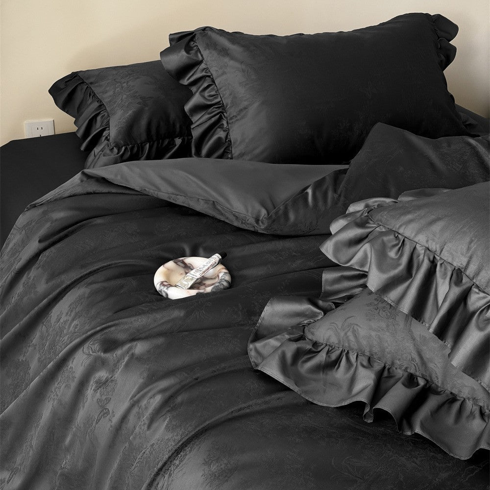 French cotton bedding set with lace, long-staple cotton