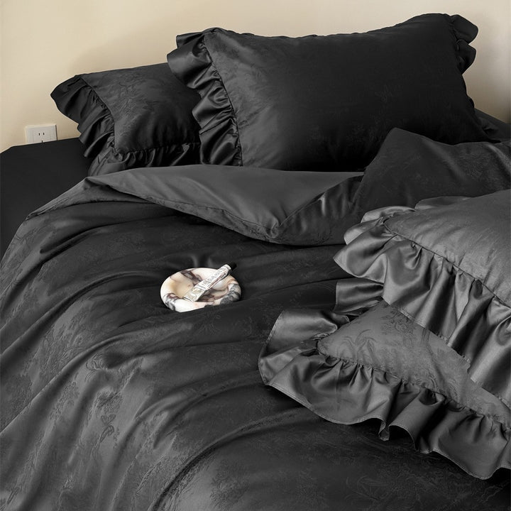 French cotton bedding set with lace, long-staple cotton