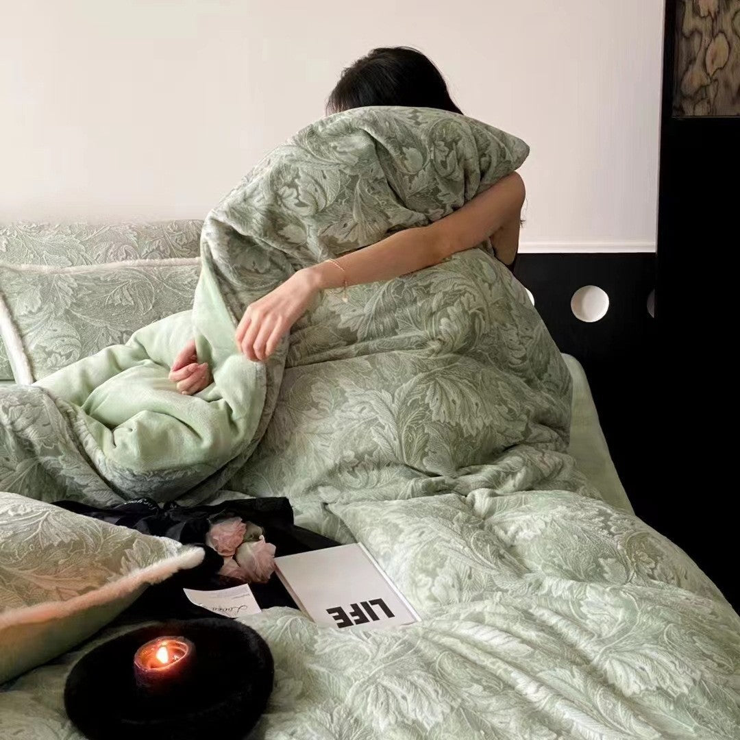 Warm milk fiber fleece bedding set for winter