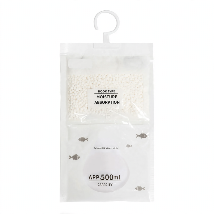 Hanging dehumidifier bag for closets and living spaces