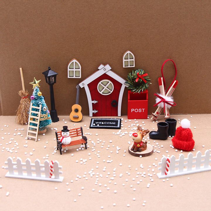 Glowing Elf Door Set for Miniature Christmas Scenes