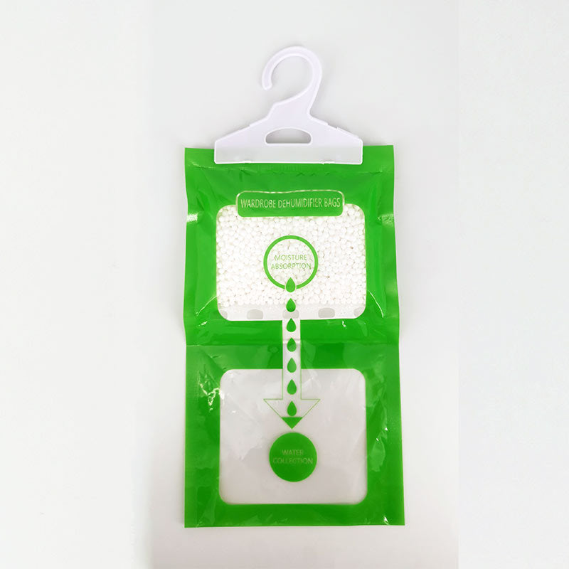 Hanging dehumidifying bag for wardrobes