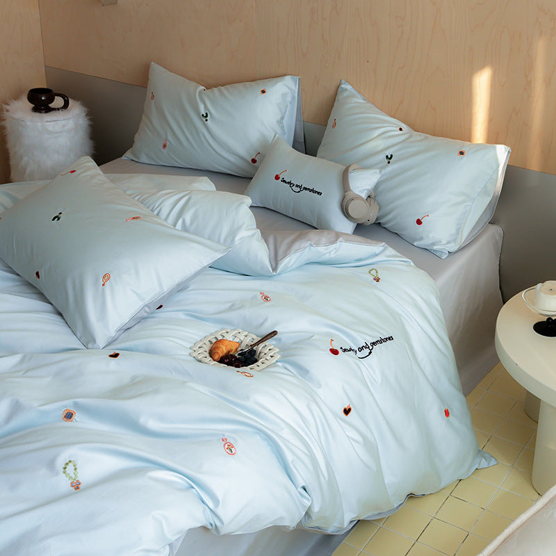 Cotton bedding set, embroidered, for children and adults