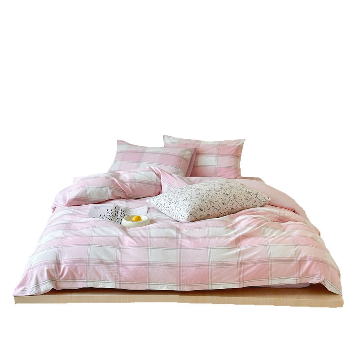 Cotton bedding set with check pattern