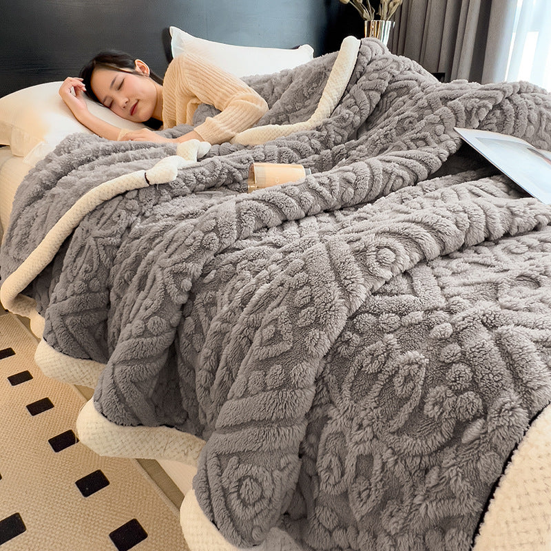 Warm Milk Fiber Fleece Cozy Blanket for Everyday and Office