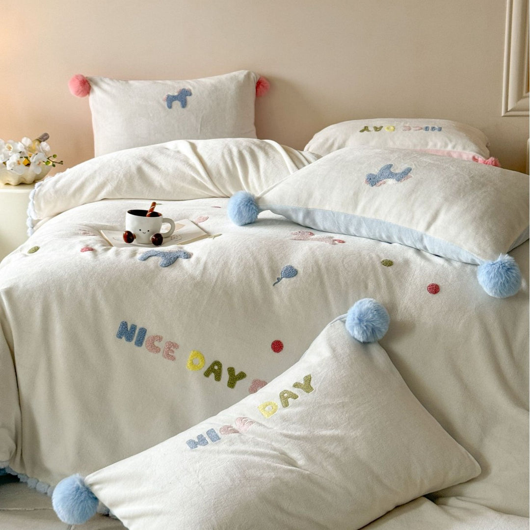 Milk fiber bedding set with cartoon motif, 4-piece