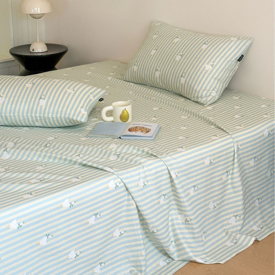 Double-layer cotton fitted sheet, soft and breathable