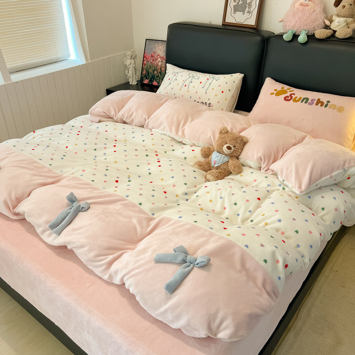 Milk fiber fleece bedding set with bow design