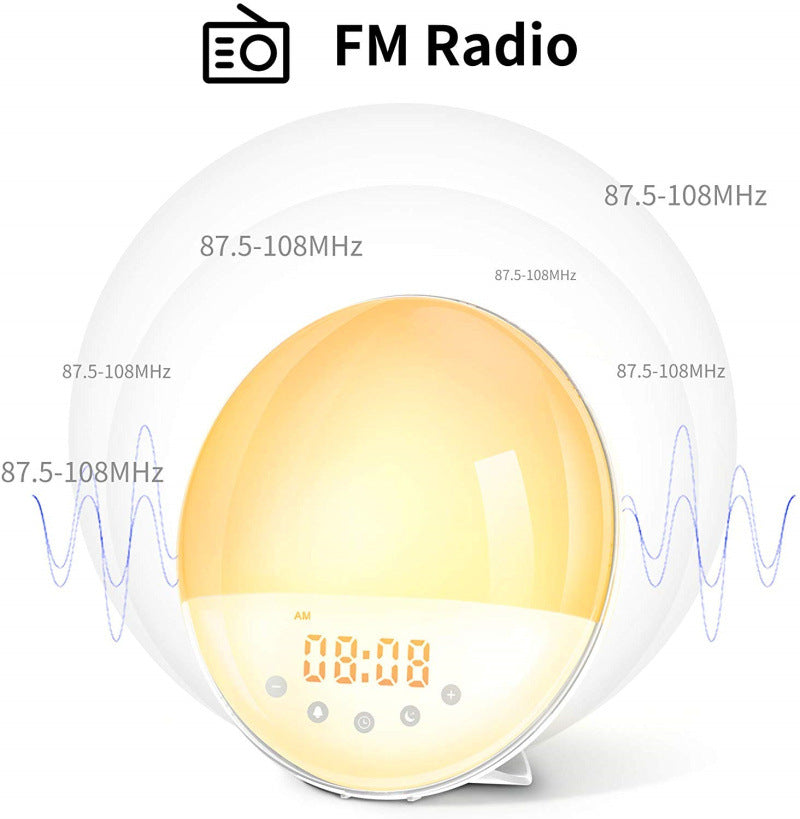 LED daylight alarm clock with sunrise simulation and FM radio
