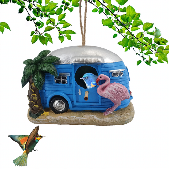 Decorative birdhouse in flamingo design made of resin